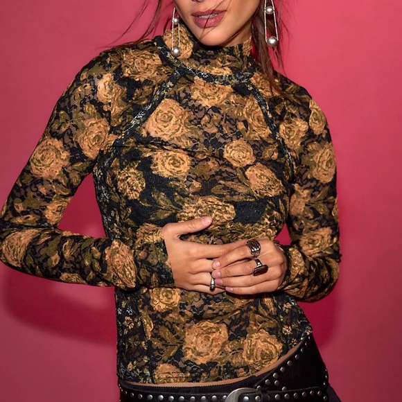 Free People Tops - Free people Lyric Sheer Lace Long Sleeve Turtleneck Top medium
